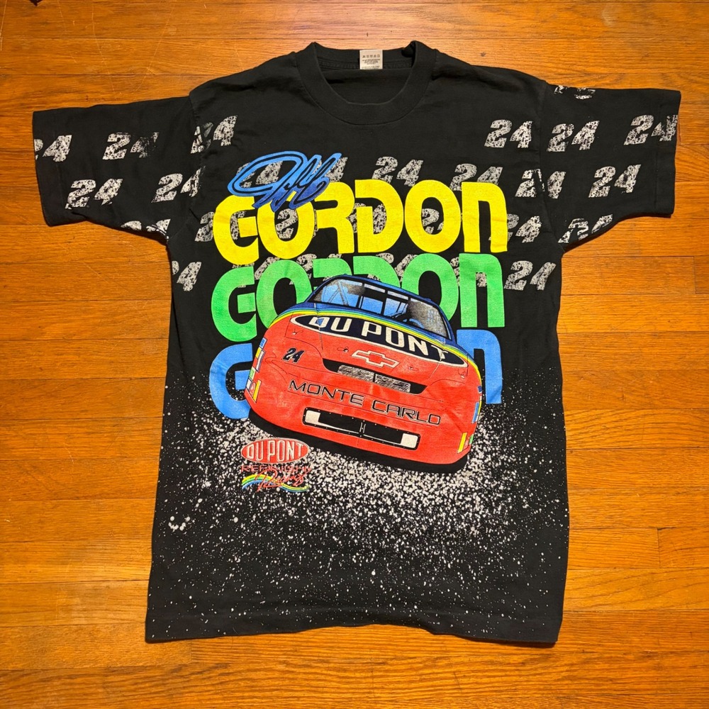 Vintage 1995 Jeff Gordon NASCAR T-Shirt DuPont Monte Carlo Black Mens Large